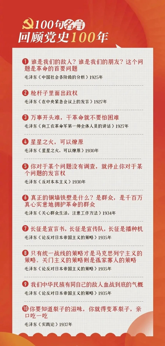 公考用得上！100句名言回顧黨史百年，一起學習